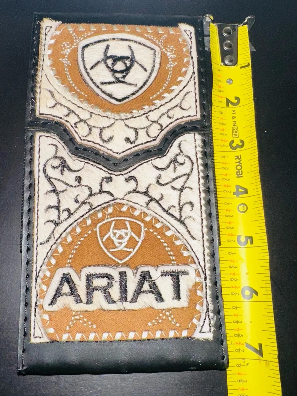 Embroidered Phone case in Tan & black